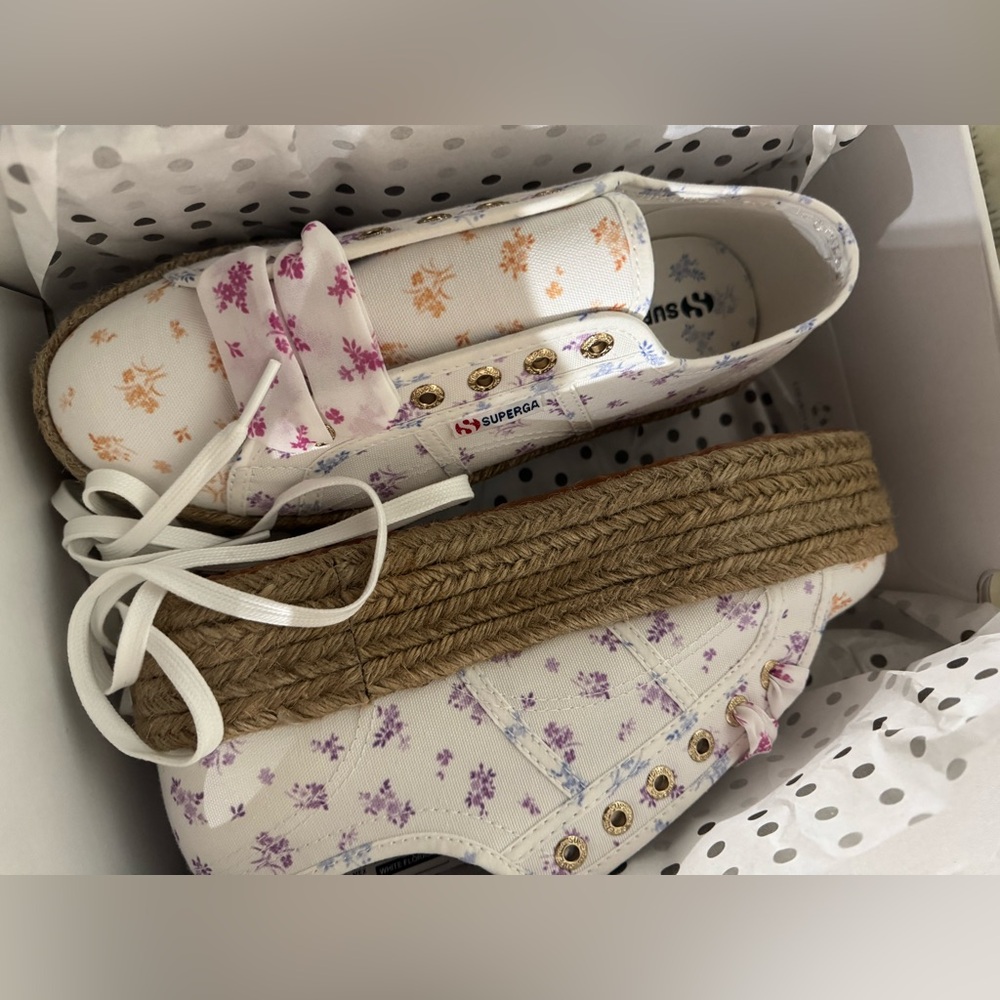 🎉LAST PIECE🎉SUPERGA Flower Print Mix Sneakers With‎ Rope Platform - Picture 9 of 10